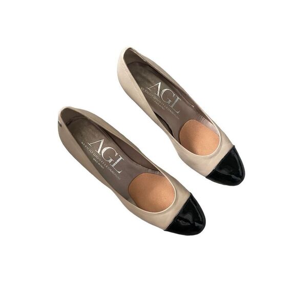 AGL Attilio Giusti Leombruni Womens Cream Leather Cap Toe Pump Heels Size 38.5 - Picture 4 of 6